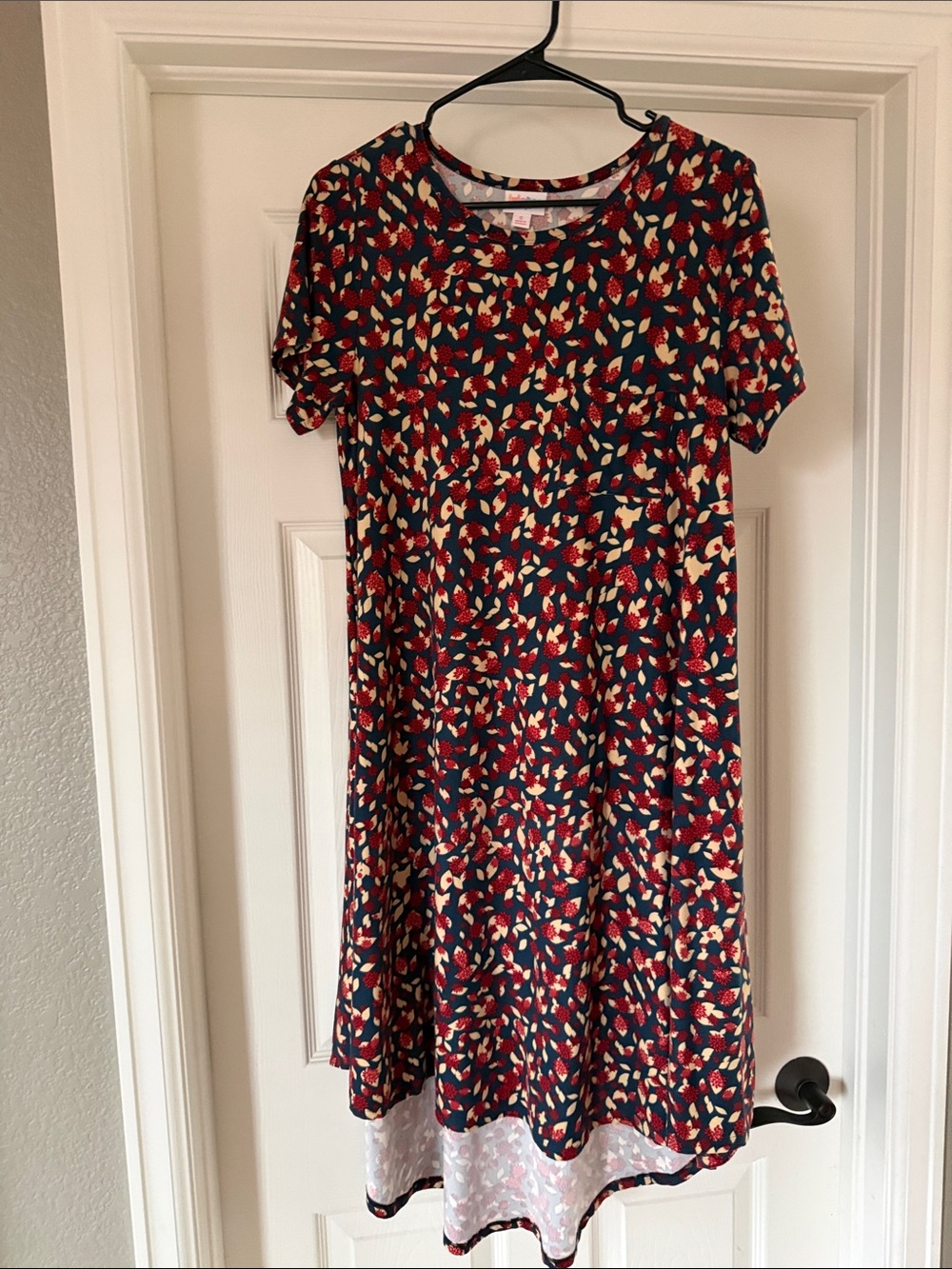 LuLaRoe Navy Floral Midi Dress with Red and Cream Accents